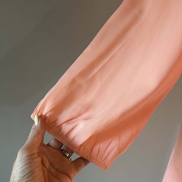 Hello Miss peach shift mini Dress Bishop 3/4 Sleeves long back zipper V back L - Picture 8 of 14